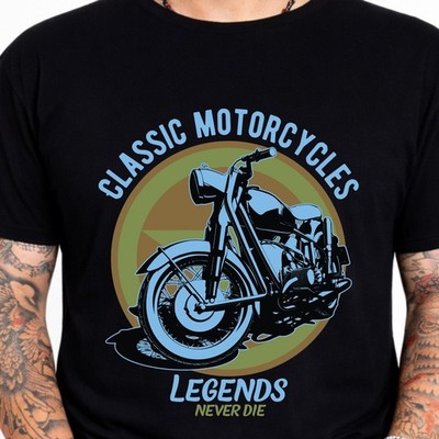 Classic Motorcycles Legends Never Die Vintage Biker Motorbike Graphic T-Shirt.
