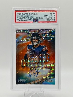 2025 Topps Chrome Caleb Williams Auto Orange 18/25 Jersey # PSA 10 Auto 10 POP 1