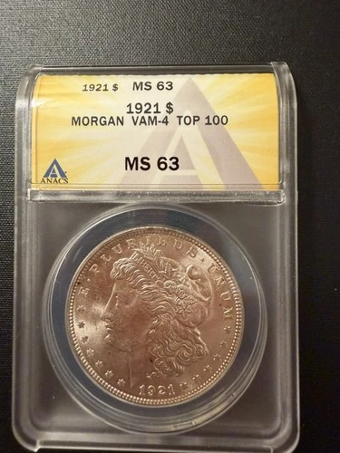 New Listing1921 MORGAN SILVER DOLLAR - CERTIFIED MS63 VAM-4 (TOP 100) ANACS