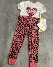 NWT Girls Hurley Hyper Pink Leopard Heart Pajamas Shirt Pants PJs Size 18m