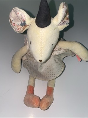 Moulin Roty Musical Mouse Plush 12'' Pink Dress France
