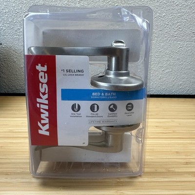 Kwikset Balboa Satin Nickel Privacy Door Handle w/ Lock for Bedroom or Bathroom