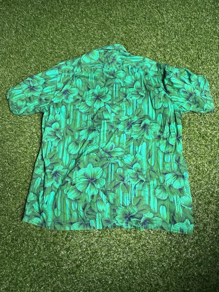 Camisa Hawaiana De Colección Duque de Hollywood Waikiki Wear Verde Lima Hibisco Grande Foto 3 de 3