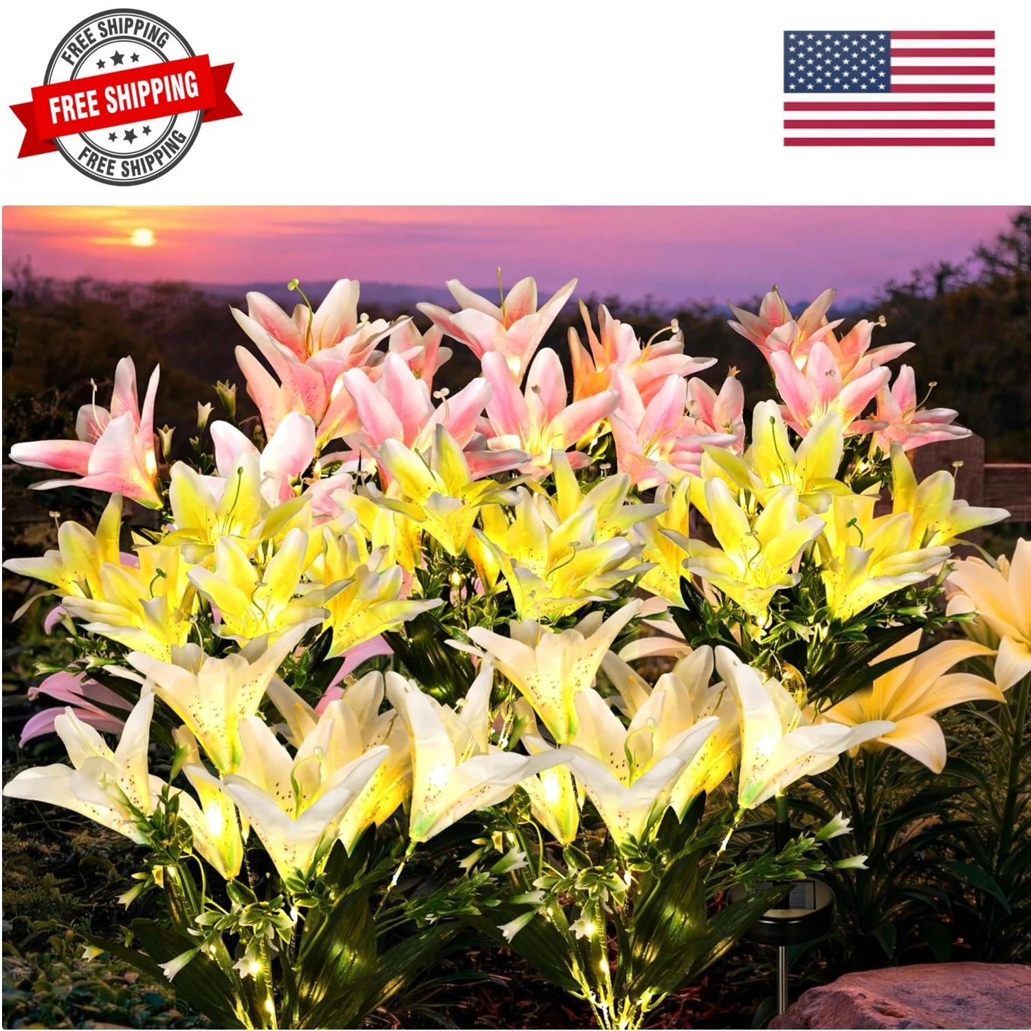 Solar Garden Lights, 8 Pack LED Lily Garden Decor Carefree Solar Flowers Outd...