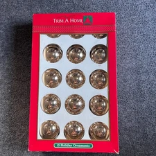 VTG Rauch Box of 15 Gold Ball Glass Bulb Christmas Ornaments Made in USA Kmart