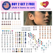 4-24Pcs Nose Rings Hoop Lip Tongue Navel Belly Barbell Stud Piercing Bar Kit 16G