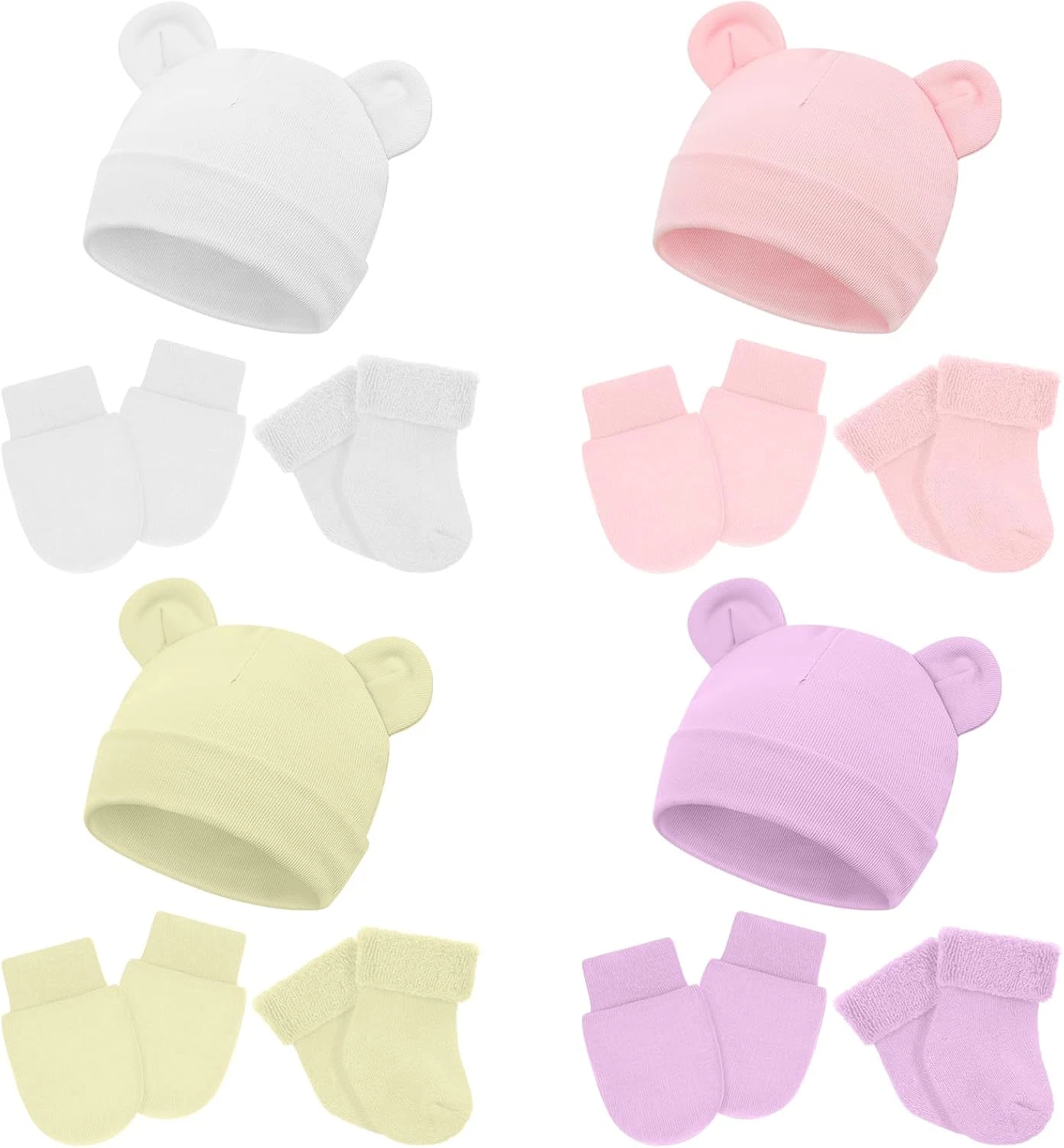 Set 4 piezas gorros manoplas y calcetas para prematuros bebé calcetines tibios
