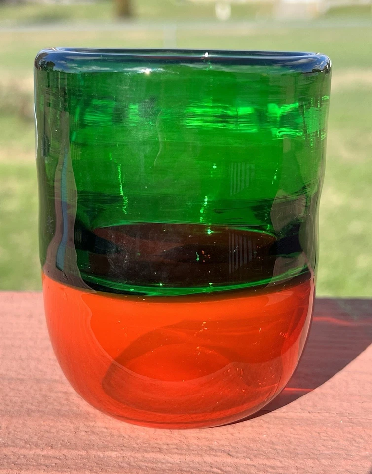 Blenko Glass Green & Red Cup 10oz New 2025 - Image 3 of 4