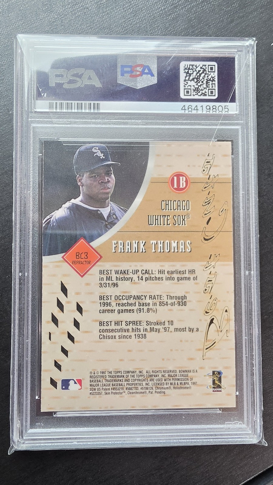 1997 Bowman'S Best Cuts #BC3 Frank Thomas Refractor PSA 9 view 2