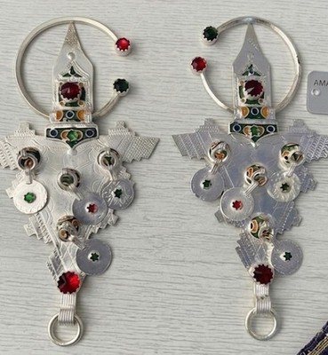 Authentic Berber Amazigh Fibula Pair - Handcrafted Sterling Silver Tiznit...