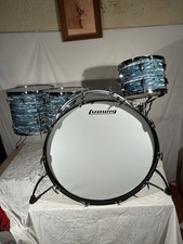 Vintage Ludwig 1970s  3 Ply W/rerings 26,14,16,18. In Blue Oyster./ Bowling Ball