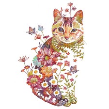 DIY STAMPED.CROSS STITCH KIT "FLORAL CAT " NIP