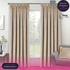 Oxford 100% Blackout Curtains Cream Pencil Pleat Readymade Pair Velvet Curtains