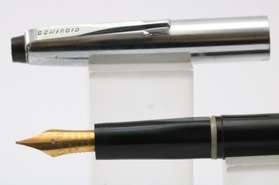 Vintage Osmiroid 7050 Black Rolatip Medium Soft Füllfederhalter, CT