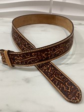 Vintage Men's TOOLED LEATHER Acorn Oak Leaf Western Cowboy BELT 37.5" - 41"