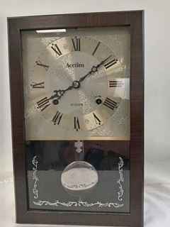 Vintage Acctim Japan 31 Day Mechanical Pendulum Wall Clock Wooden Case No Winder