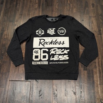 Young & Reckless Mens Large Gray Crewneck Sweatshirt Los Angeles 86 Grunge Y2K