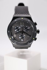 Image of New Swiss Swatch Irony DARKBARK Chrono Men Silicone Date Watch 43mm YVB406 Black