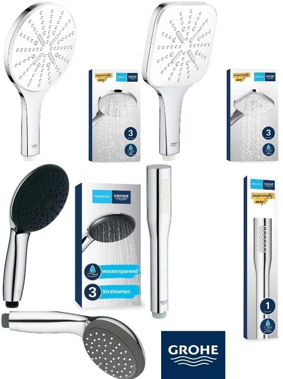 GROHE Vitalio Handbrausen, Duschkopf, 6 Modelle zur Wahl, Chrom, wassersparend