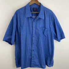 Saddlebred Shirt Mens 3X Blue Anchor Print Short Sleeve Button Cotton