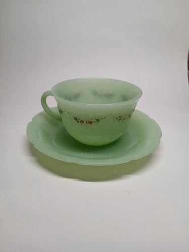 Fire King Jadeite Alice Pattern Cup & Saucer
