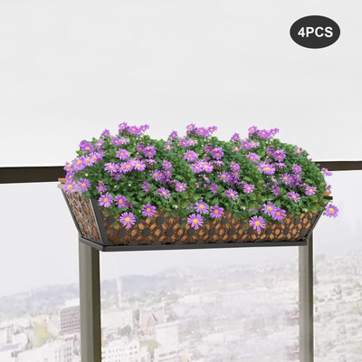 Window Box Railing Planter With Coco Liner For Outdoor Deck Balcony Rail Fen