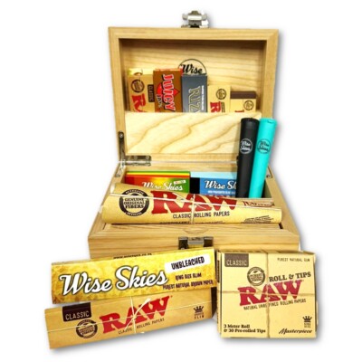 Naturholz Rollbox Set Konvolut Blättchen Tips Halter Zubehör