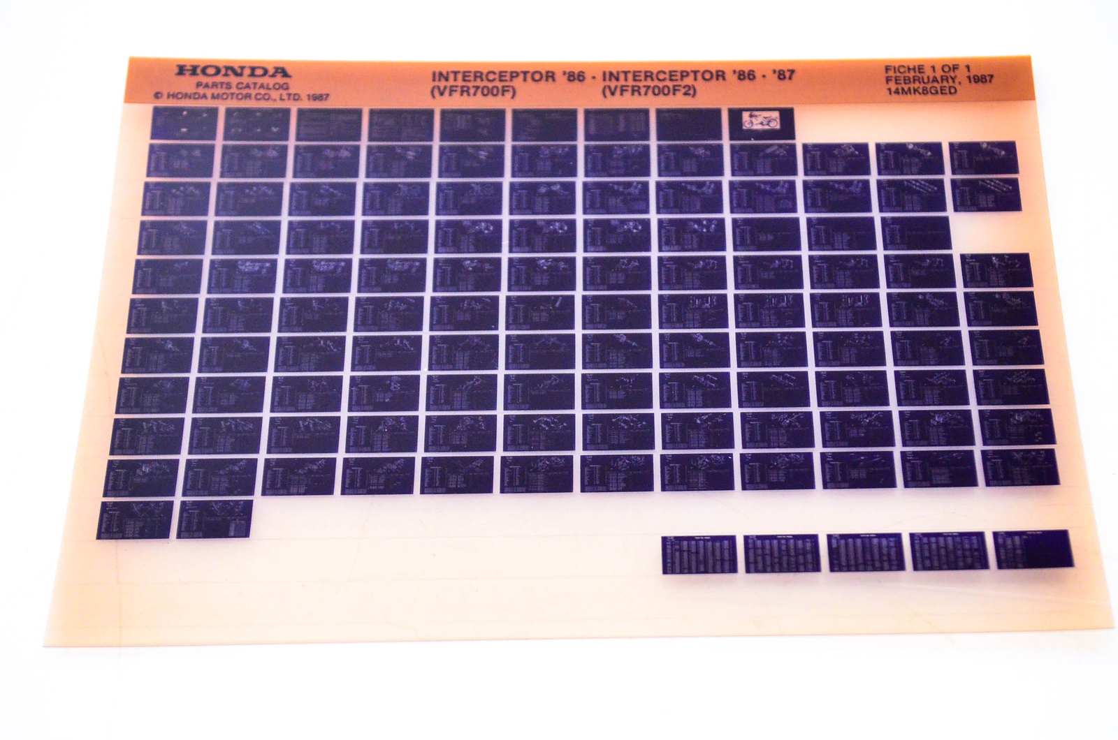 OEM Honda VFR700F, VFR700F2 1987/February '86 - '87 Parts Catalog Microfiche