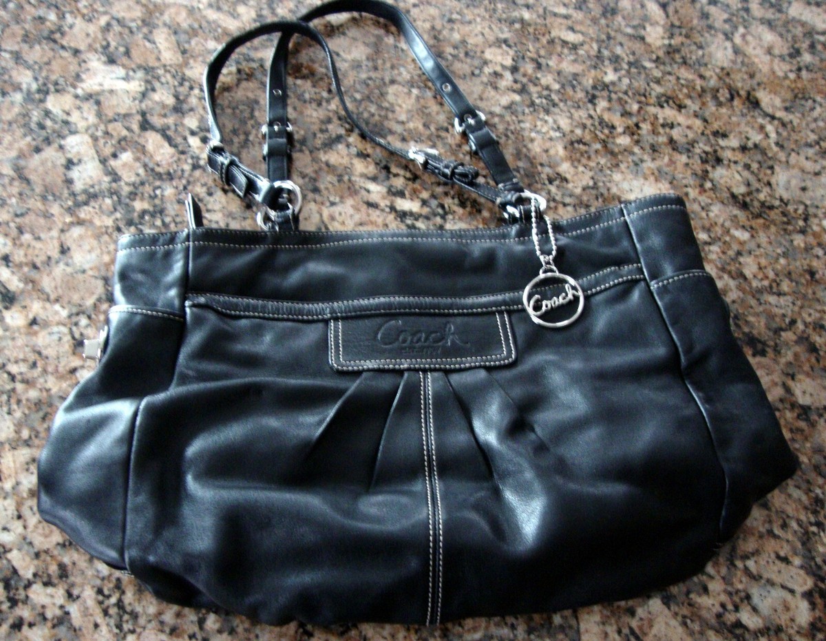 COACH Soho Black Leather Pleated Large Shoulder Tote Bag