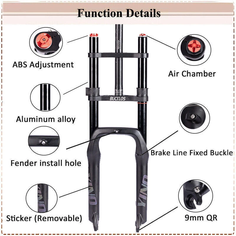 BUCKLOS 20/26*4.0" Fat Beach/Snow/Electric/DH Bike Forks MTB Air Suspension Fork - Image 4 of 4
