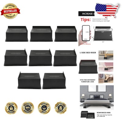 Heavy-Duty 3-Inch Bed Risers Support 6000 lbs - 8 Pack for Enhanced Stability