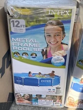 Intex 12' x 30" Metal Frame Round Above Ground Swimming Pool with Filter Pump