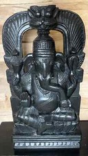  Ganesha Hand Carved Rosewood 9” Tall Sculpture Vintage  Bookends