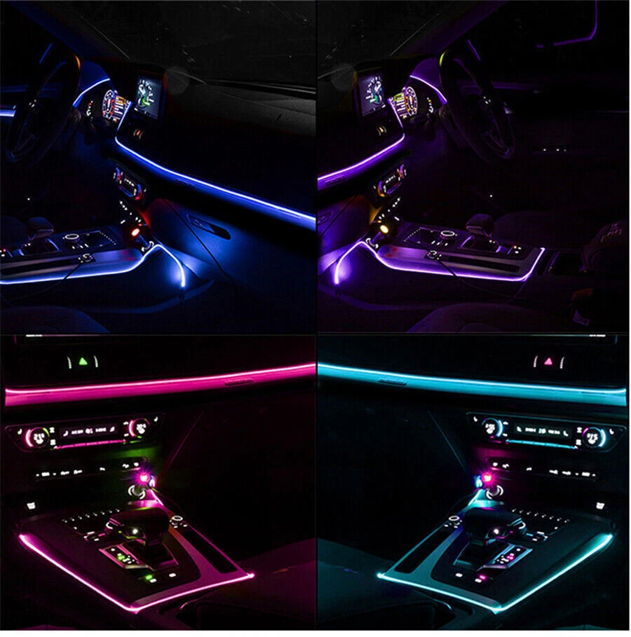 Luz ambiental interior coche LED RGB 10 en 1 tira de fibra óptica aplicación control de música Foto 4 de 4