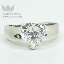 Sterling Silver 925 Ring with Heart Shape Clear Stone Size 6.75 W1C3