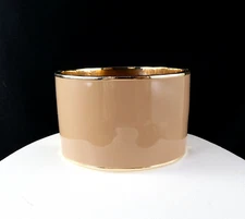 Super Heavy Gold Tone Taupe Tan Enamel Bangle Bracelet Hinged Designer Quality