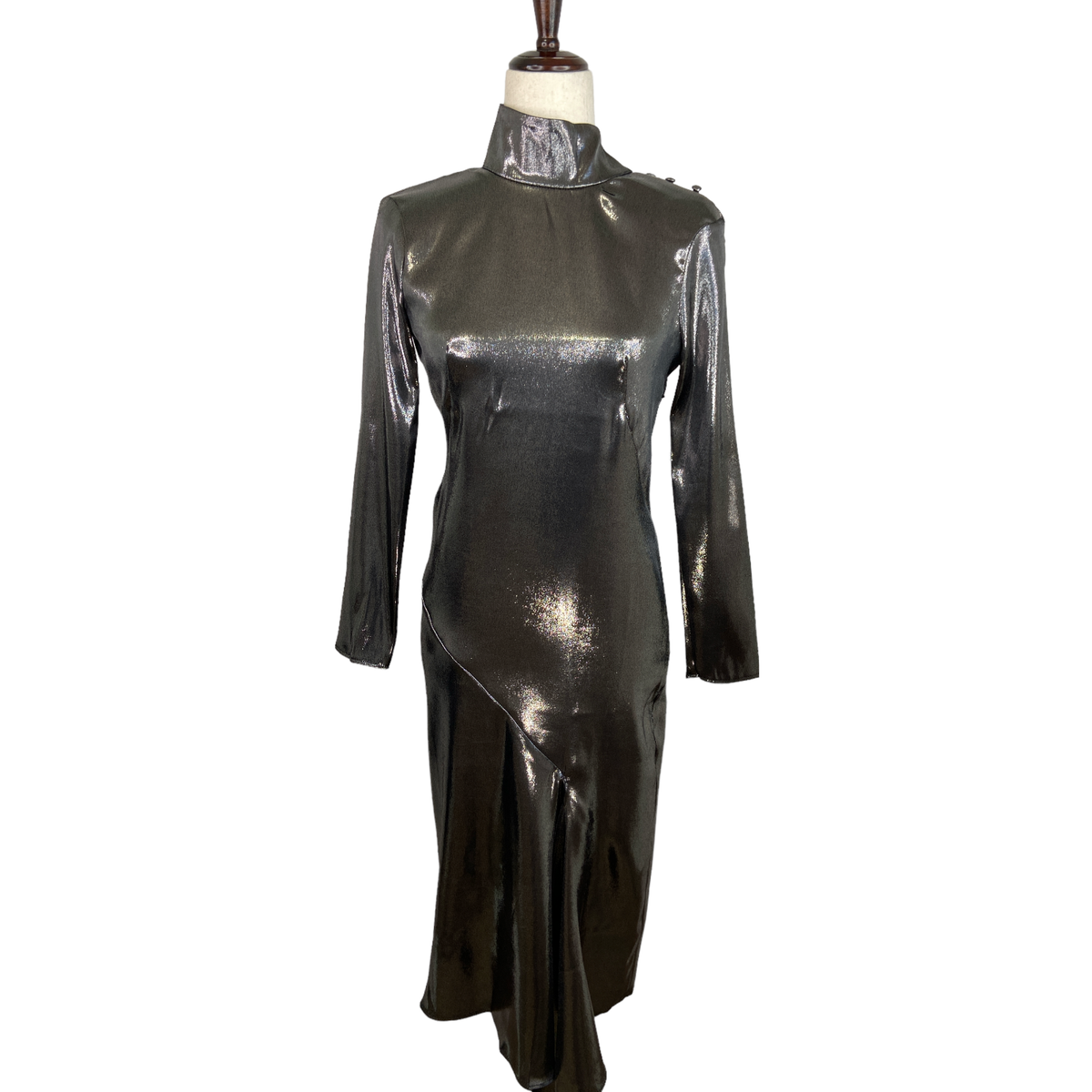 ASOS Women's Metallic High Neck Open Back Long Sleeve Dress Size