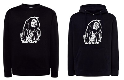 Felpa BOB MARLEY reggae legend rasta king girocollo o cappuccio nera