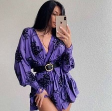 NWT ZARA WOMEN'S PURPLE PRINT DRESS REF 4885/291 SIZE M BLOGGERS FAVORITE