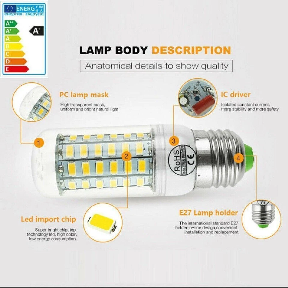 LED Birne E27 B22 E14 G9 GU10 Leuchtmittel Kaltweiß Warmweiß Mais Glühbirne 230V - Bild 2 von 4
