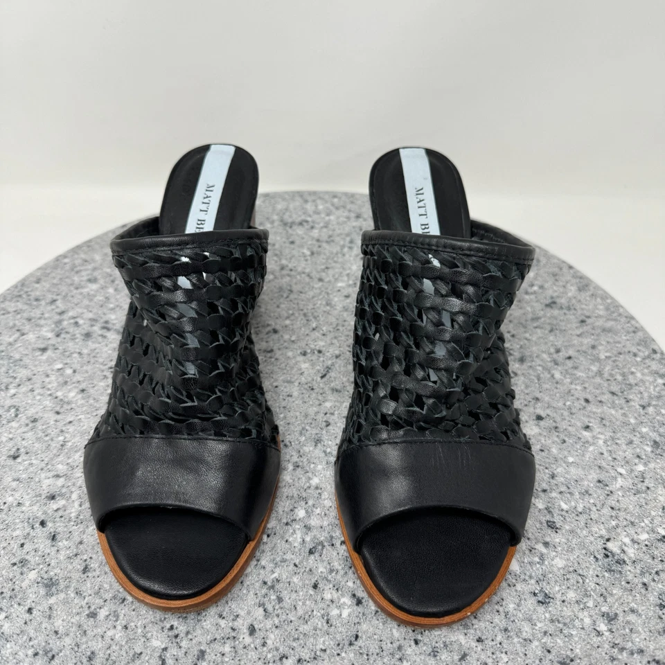 Matt Bernson 凉鞋女式 6 坡黑色皮革编织懒人鞋 — 第 4/4 张图片