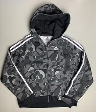 Girls Adidas Zip Up Jacket Hoodie Sweater Black Camo Large 14 New With Tags