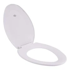 Elongated Toilet Seat White Plastic Closed Front Lid Heavy-Duty Easy Install