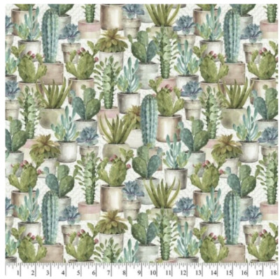 David Textiles 1 Yard Precut CACTUS GARDEN Print 100% Cotton Quilt Fabric
