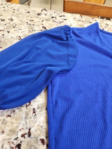 Express Shirt Ruffle Bell Sleeve Blue Women's Blouse Top Size Large - Picture 4 of 18