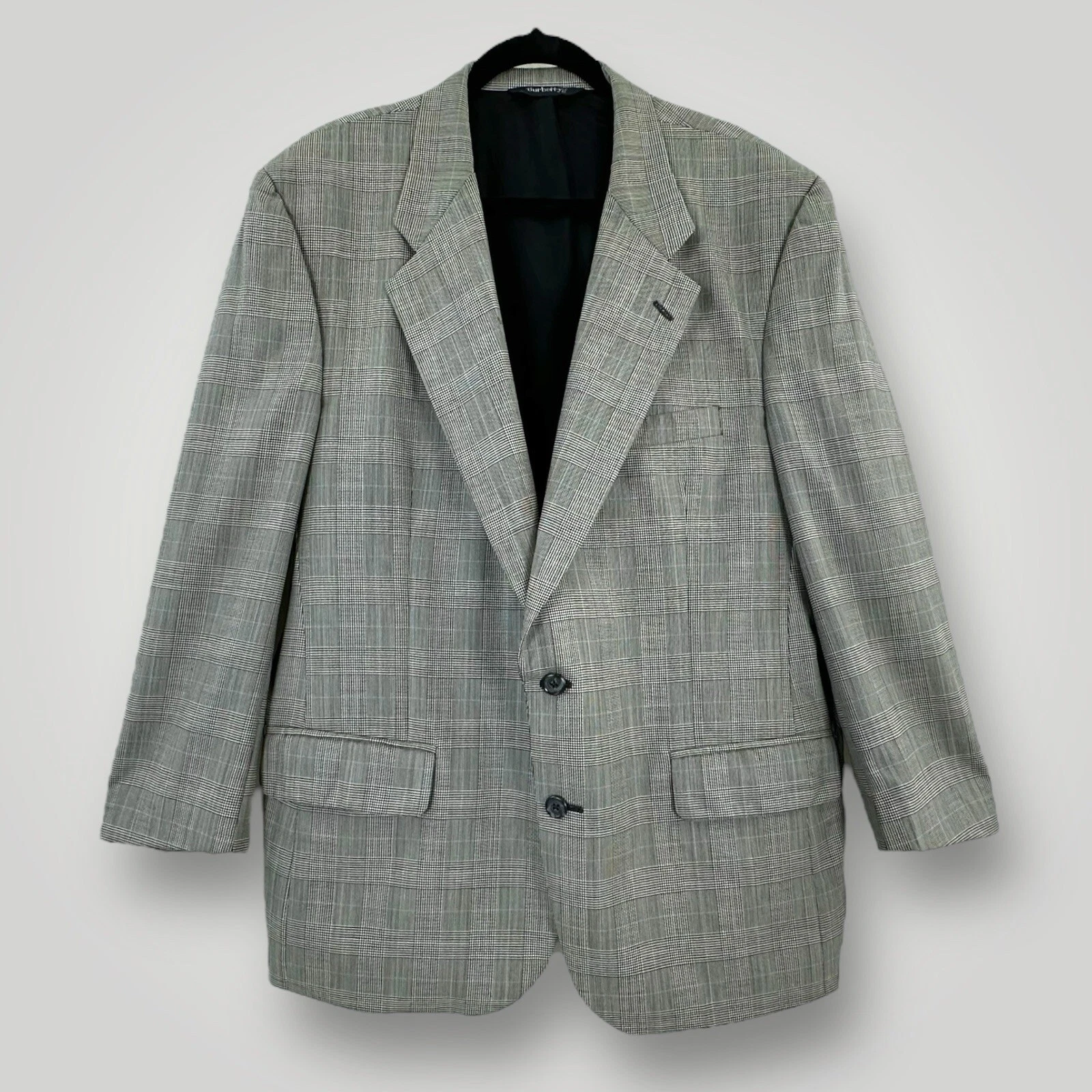 VINTAGE Burberrys cappotto sportivo uomo 42 R nero bianco quadri finestra pannello lana USA