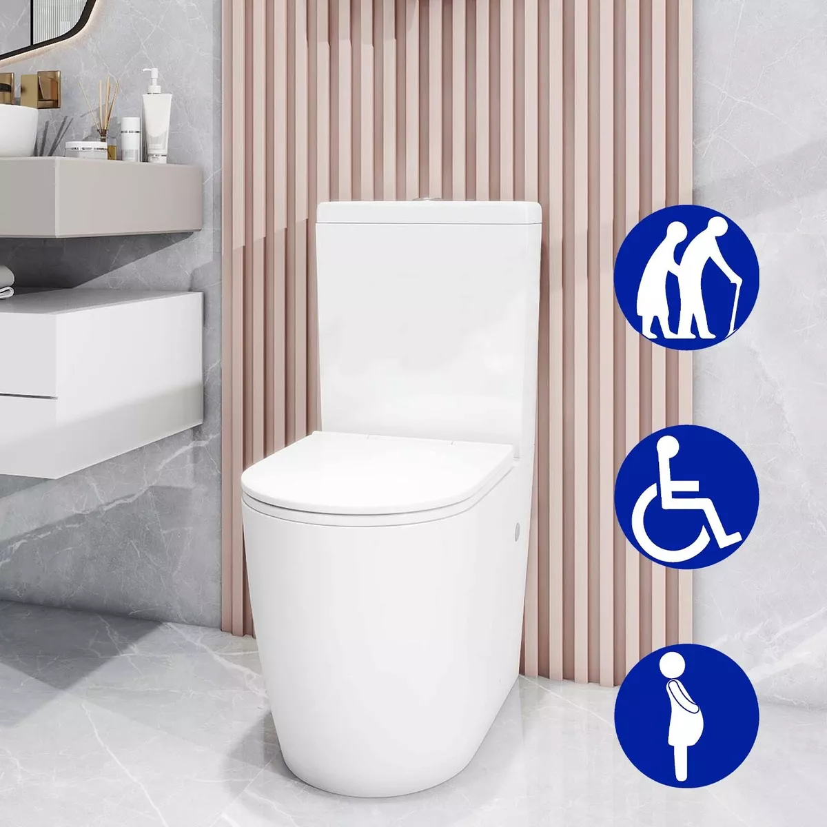 Comfortable Height Toilet Close Coupled High Seat for Elderly Disabaled People