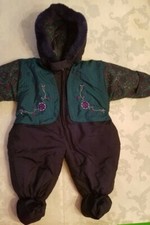Vtg Tidykins Infant Girl Size 6/9 Mths Green Blue Floral Snowsuit Bunting Suit