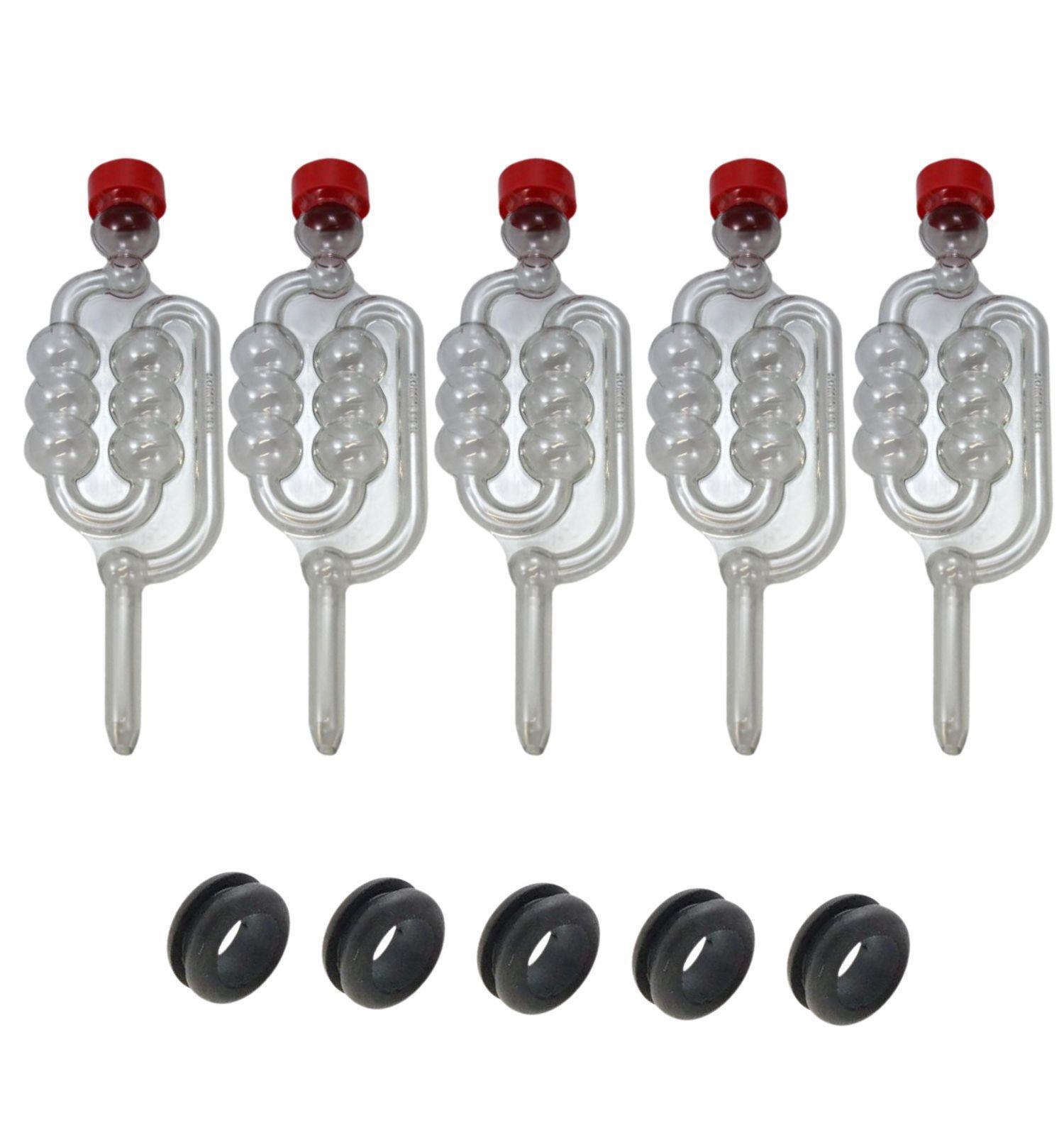 Fermentation Bubbler Airlocks and Grommets x 5 for Mason Jars Fermenting