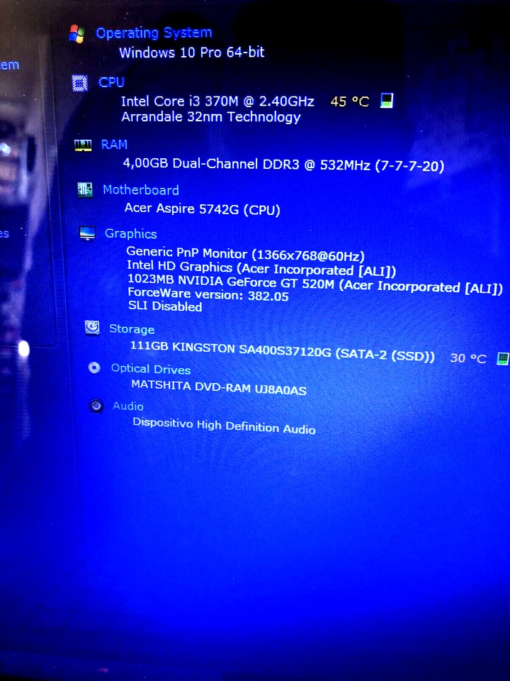 ACER ASPIRE 5742G NOTEBOOK INTEL I3 DIPLAY 15,6" SSD120 RAM4 GEFORGE GT520M - Immagine 3 di 4